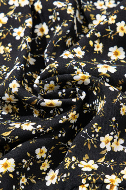 Black Floral Print Wrap V Neck Short Sleeve High Waistband Mini Dress