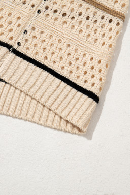 Apricot Beach Eyelet Crochet Knit Striped Detail Polo Tee Dress