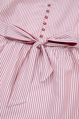 Red Stripe Plus Size Ruffled Hem Pinstriped Midi Dress