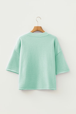 Moonlight Jade 3/4 Sleeve Boxy Knit Button Down Sweater Cardigan