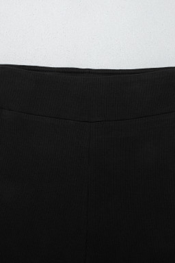 Black Solid Color Oversize Slit Sweatshirt Ribbed Leggings 2pcs Set