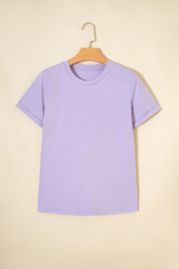 Orchid Petal Casual Plain Crew Neck Tee