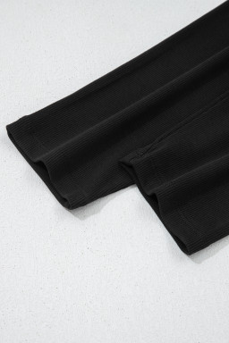 Black Solid Color Oversize Slit Sweatshirt Ribbed Leggings 2pcs Set