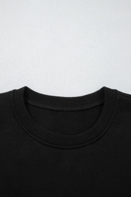 Black Solid Color Oversize Slit Sweatshirt Ribbed Leggings 2pcs Set