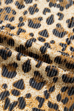 Brown Sequin Leopard Pattern Short Sleeve Top