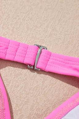 Sachet Pink V Neck Twisted Cutout Color Block One Piece Swimsuit