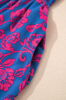 Blue Floral Print Twisted V Neck Tied Backless Maxi Dress