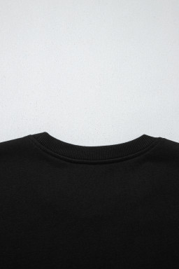 Black Solid Color Oversize Slit Sweatshirt Ribbed Leggings 2pcs Set