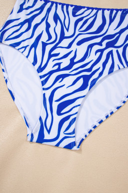 Dark Blue Shell Stitched Trim V Neck Textured Mix and Match High Waist Bikinis