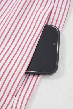 Red Stripe Plus Size Ruffled Hem Pinstriped Midi Dress