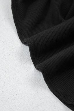 Black Solid Color Oversize Slit Sweatshirt Ribbed Leggings 2pcs Set