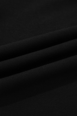 Black Solid Color Oversize Slit Sweatshirt Ribbed Leggings 2pcs Set