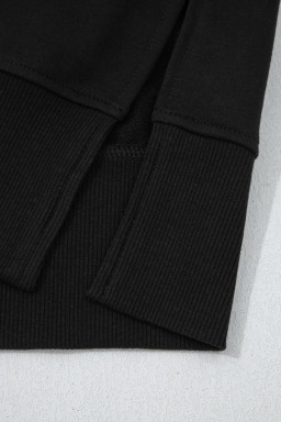 Black Solid Color Oversize Slit Sweatshirt Ribbed Leggings 2pcs Set