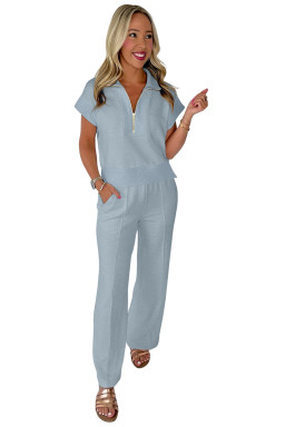 Beau Blue Half Zip Polo Tee Casual Pant Set