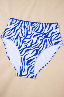 Dark Blue Shell Stitched Trim V Neck Textured Mix and Match High Waist Bikinis