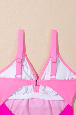 Sachet Pink V Neck Twisted Cutout Color Block One Piece Swimsuit