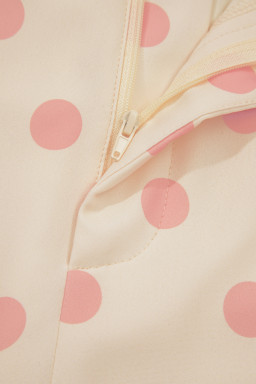 White Polka Dot Print Patched Pocket Mid-rise Straight Leg Pants