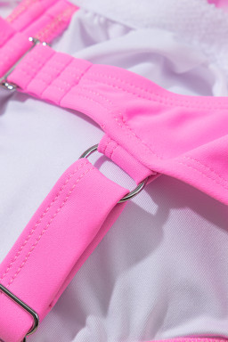 Sachet Pink V Neck Twisted Cutout Color Block One Piece Swimsuit