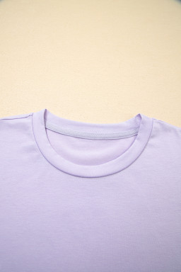 Orchid Petal Casual Plain Crew Neck Tee