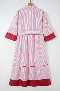 Red Stripe Plus Size Ruffled Hem Pinstriped Midi Dress