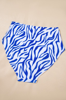 Dark Blue Shell Stitched Trim V Neck Textured Mix and Match High Waist Bikinis