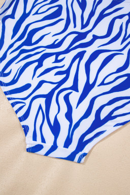 Dark Blue Shell Stitched Trim V Neck Textured Mix and Match High Waist Bikinis