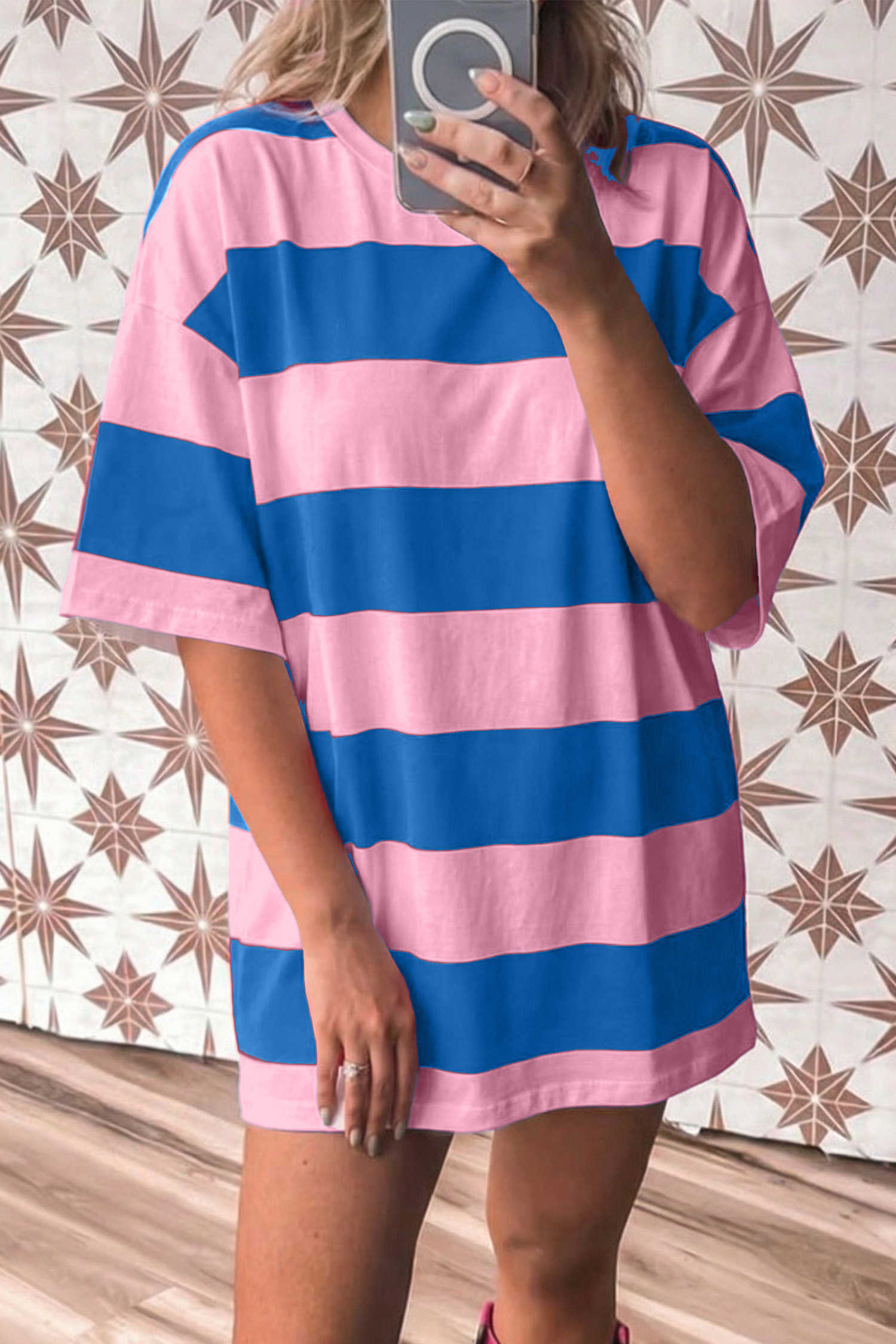 Bright Pink Striped Color Block Oversize Tunic Tee