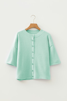 Moonlight Jade 3/4 Sleeve Boxy Knit Button Down Sweater Cardigan