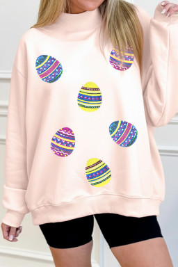 Apricot Pink Vibrant Easter Egg Sequin Mock Neck Sweatshirt