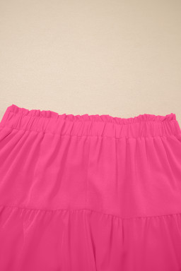 Rose Red Plus Size Frilled Elastic Waist Lace Trim Boho Ruffled Shorts