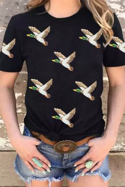 Black Sequin Mallard Duck Western Fashion Tee