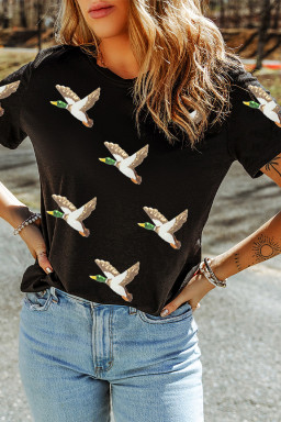 Black Sequin Mallard Duck Western Fashion Tee