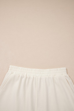 Jet Stream Solid Color Contrast Textured Patchwork Raw Edge 2pcs Short Set