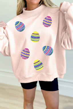 Apricot Pink Vibrant Easter Egg Sequin Mock Neck Sweatshirt