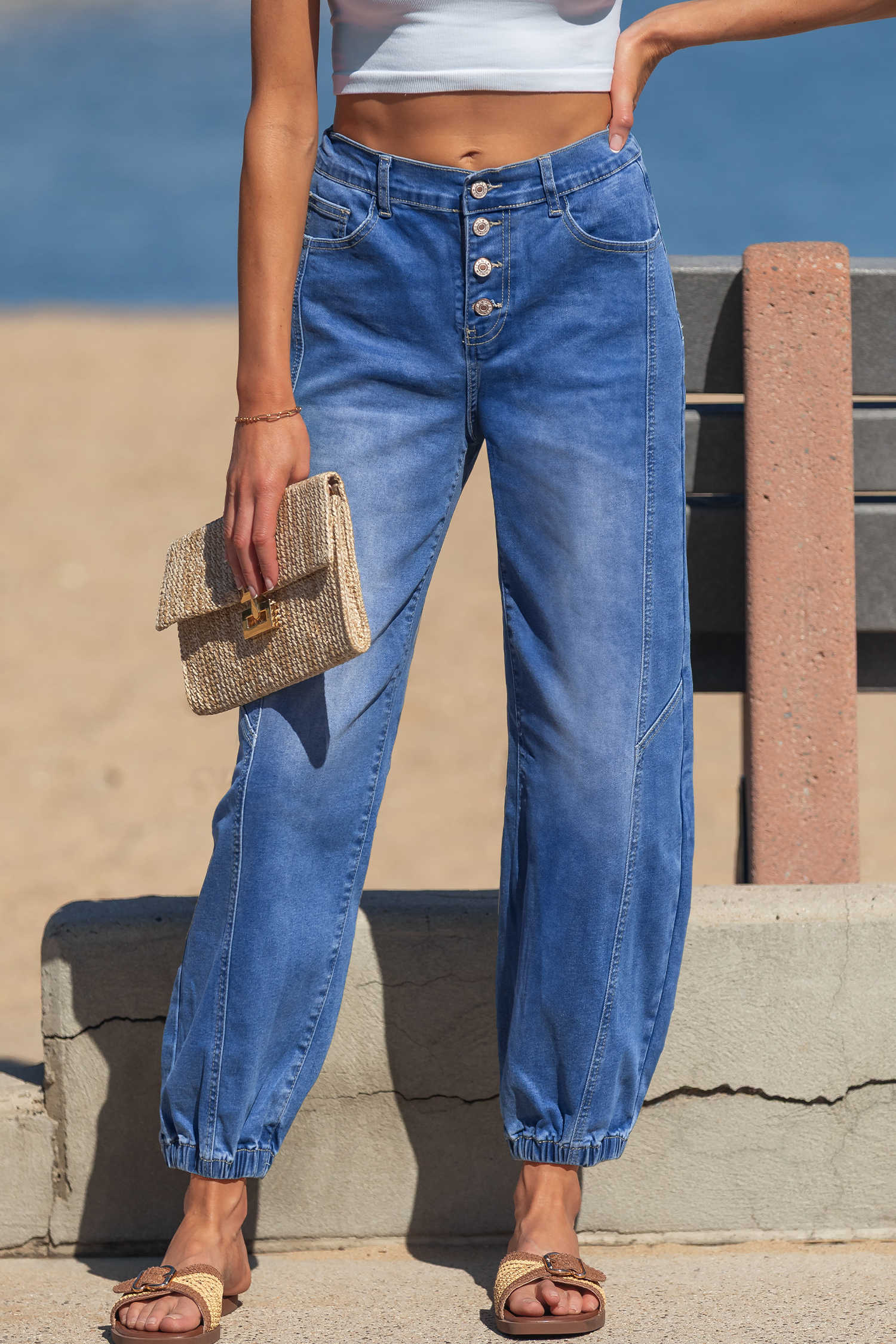 Jeans blaus de 4 botons afilats davanters, ajustats i informals