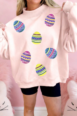 Apricot Pink Vibrant Easter Egg Sequin Mock Neck Sweatshirt