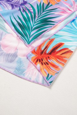 Sky Blue Tropical Print V Neck Semi Sheer Beach Cover Up Dress