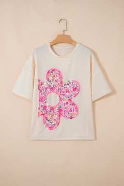 Jet Stream Floral Patched Raw Seam Big Flower Oversize Tee