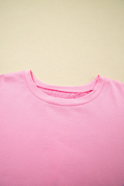 Pink Eyelash Floral Lace Patchwork Half Sleeve Oversize Tee