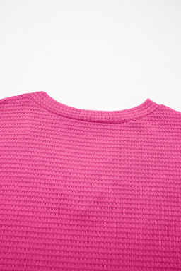 Strawberry Pink Waffle V Neck Short Sleeve Knit Top