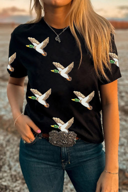 Black Sequin Mallard Duck Western Fashion Tee