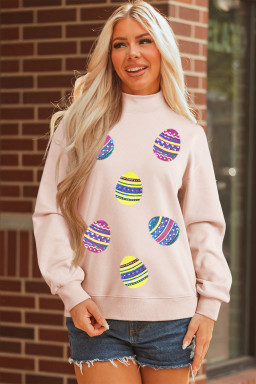 Apricot Pink Vibrant Easter Egg Sequin Mock Neck Sweatshirt