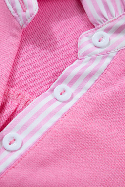 Sachet Pink Striped Frilled Collar Short Sleeve Blouse
