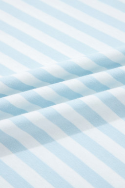 Sky Blue Stripe Contrast Neck Loose Tee and Drawstring Shorts Set