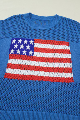 Sky Blue Flag Graphic Short Sleeve Sweater Top