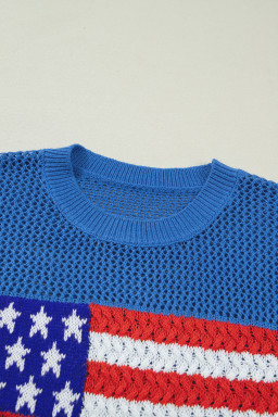 Sky Blue Flag Graphic Short Sleeve Sweater Top