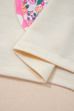 Jet Stream Floral Patched Raw Seam Big Flower Oversize Tee