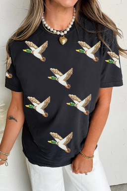 Black Sequin Mallard Duck Western Fashion Tee
