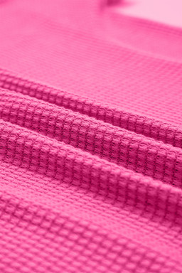 Strawberry Pink Waffle V Neck Short Sleeve Knit Top