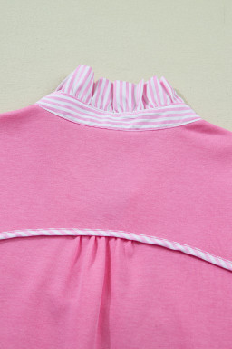Sachet Pink Striped Frilled Collar Short Sleeve Blouse